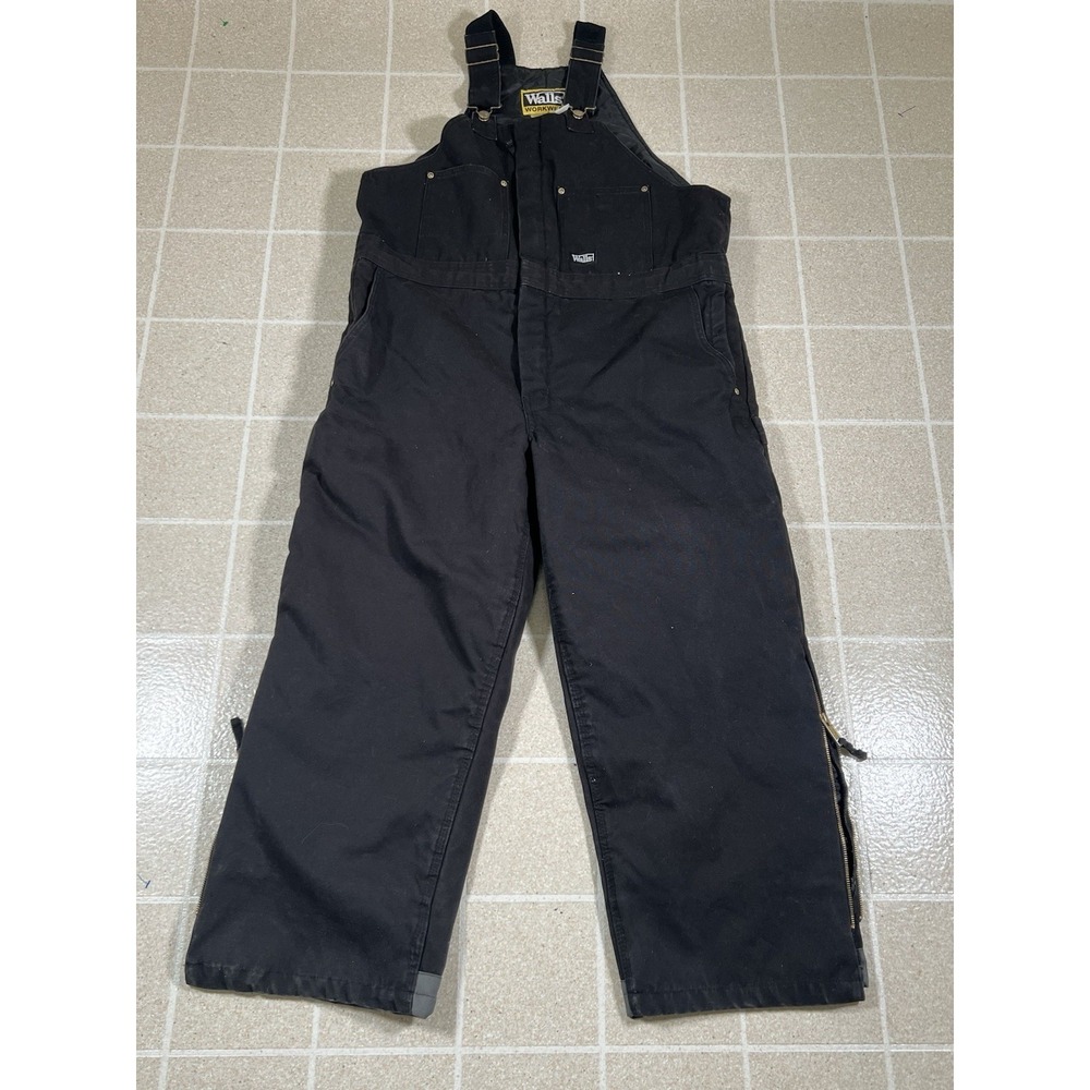Walls Overalls Mens Large Black Duck Bib Work Wear Double Knee Lined Insulated